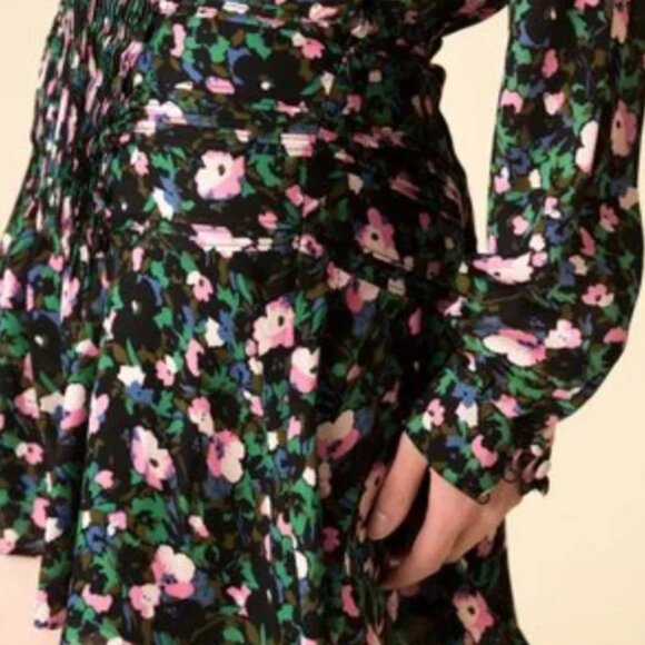 NWOT Veronica Beard Naomi Long Sleeve, Black Multi Floral Silk Mini DressXS $550 - Picture 11 of 13